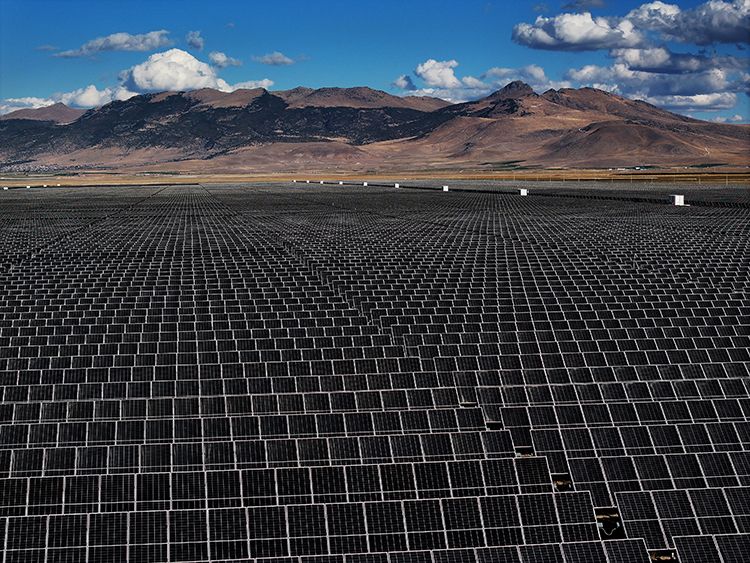 Solar panels in Kyrgyzstan mountain landscape